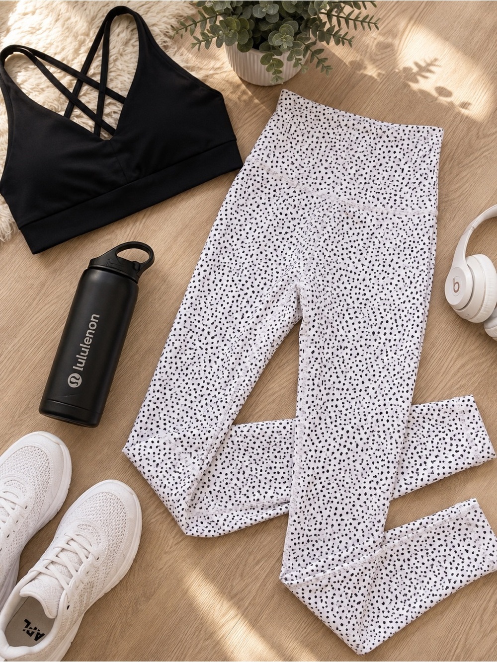 Allfenix White and Black Speckled Women's Leggings